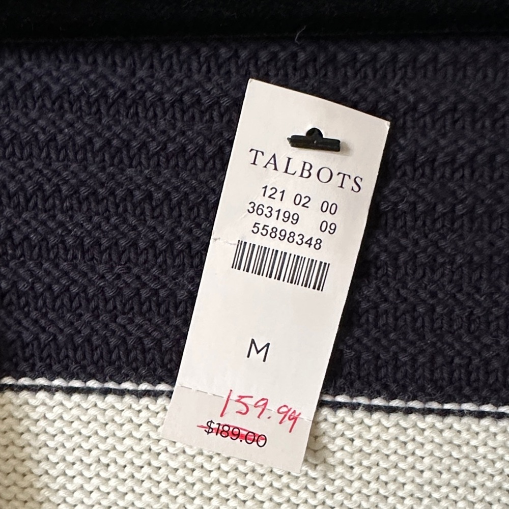 Talbots Navy & White Striped Hooded Toggle Cardigan Coatigan - Picture 4 of 4